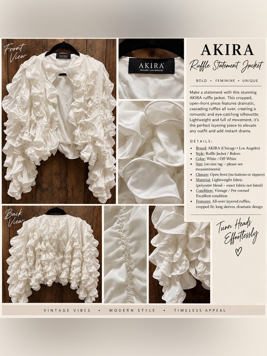 AKIRA Tops - AKIRA White Ruffle Statement Jacket - Women's Open-Front Ruffled Blouse